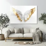 Lüks Beyaz ve Altın Kanat Cam Tablo - Görsel 5