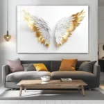 Lüks Beyaz ve Altın Kanat Cam Tablo - Görsel 3