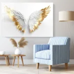 Lüks Beyaz ve Altın Kanat Cam Tablo - Görsel 6