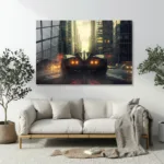 Gece Şehri Konsept Araba Cam Tablo