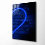 Mavi Neon Kalp Tasarımlı Tuğla Desenli Cam Tablo