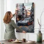 Yağmurda Spor Araba Cam Tablo - Görsel 2