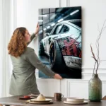 Kırmızı Ejderha Detaylı Spor Araba Cam Tablo - Görsel 2