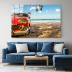 Küba Temalı Klasik Araba Cam Tablo - Görsel 3