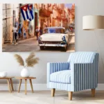 Küba Sokakları Klasik Araba Cam Tablo - Görsel 2