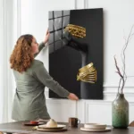 Altın Takılı Siyah El Figürlü Dekoratif Cam Tablo - Görsel 2