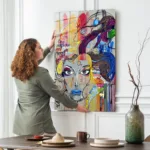 Modern Graffiti Kadın Portresi Cam Tablo - Görsel 2