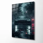 Siyah Spor Araba Cam Tablo