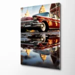 Kırmızı Klasik Araba Cam Tablo