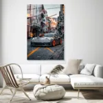 Yağmurda Spor Araba Cam Tablo - Görsel 3