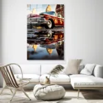 Kırmızı Klasik Araba Cam Tablo - Görsel 3
