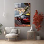 Sahil Manzarası Spor Araba Cam Tablo - Görsel 5