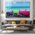 Renkli Klasik Arabalar Cam Tablo - Görsel 4