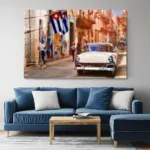 Küba Sokakları Klasik Araba Cam Tablo - Görsel 3