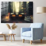 Gece Şehri Konsept Araba Cam Tablo - Görsel 2