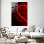 Neon Kalp Tasarımlı Kırmızı Tuğla Desenli Cam Tablo - Görsel 3