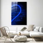 Mavi Neon Kalp Tasarımlı Tuğla Desenli Cam Tablo - Görsel 3