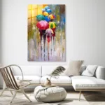 Renkli Şemsiyeler Yağlı Boya Dokulu Cam Tablo - Görsel 3