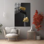 Altın Takılı Siyah El Figürlü Dekoratif Cam Tablo - Görsel 6