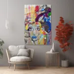 Modern Graffiti Kadın Portresi Cam Tablo - Görsel 6