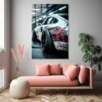 Kırmızı Ejderha Detaylı Spor Araba Cam Tablo - Görsel 5