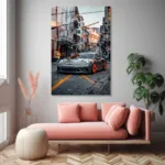 Yağmurda Spor Araba Cam Tablo - Görsel 4