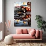 Kırmızı Klasik Araba Cam Tablo - Görsel 4