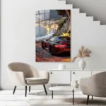 Sahil Manzarası Spor Araba Cam Tablo - Görsel 4