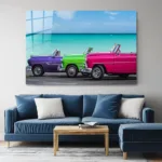 Renkli Klasik Arabalar Cam Tablo - Görsel 3