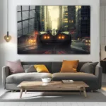 Gece Şehri Konsept Araba Cam Tablo - Görsel 4