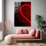 Neon Kalp Tasarımlı Kırmızı Tuğla Desenli Cam Tablo - Görsel 4