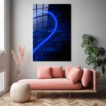 Mavi Neon Kalp Tasarımlı Tuğla Desenli Cam Tablo - Görsel 4