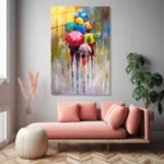 Renkli Şemsiyeler Yağlı Boya Dokulu Cam Tablo - Görsel 4