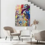 Modern Graffiti Kadın Portresi Cam Tablo - Görsel 5