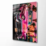 Pembe Klasik Cadillac Cam Tablo