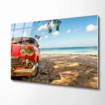 Küba Temalı Klasik Araba Cam Tablo