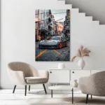 Yağmurda Spor Araba Cam Tablo - Görsel 5