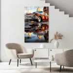 Kırmızı Klasik Araba Cam Tablo - Görsel 5