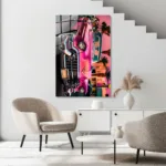 Pembe Klasik Cadillac Cam Tablo - Görsel 5