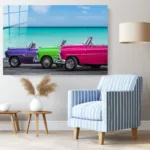 Renkli Klasik Arabalar Cam Tablo - Görsel 2