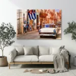 Küba Sokakları Klasik Araba Cam Tablo - Görsel 5