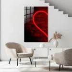 Neon Kalp Tasarımlı Kırmızı Tuğla Desenli Cam Tablo - Görsel 5