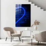 Mavi Neon Kalp Tasarımlı Tuğla Desenli Cam Tablo - Görsel 5