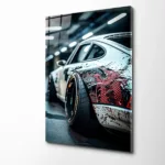 Kırmızı Ejderha Detaylı Spor Araba Cam Tablo