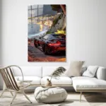 Sahil Manzarası Spor Araba Cam Tablo - Görsel 2