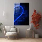 Mavi Neon Kalp Tasarımlı Tuğla Desenli Cam Tablo - Görsel 6