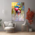 Renkli Şemsiyeler Yağlı Boya Dokulu Cam Tablo - Görsel 6