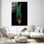 Siyah Zemin Yeşil Tüy Tasarım Cam Tablo - Görsel 3