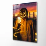 Neon Maskeli Figür Tasarım Cam Tablo