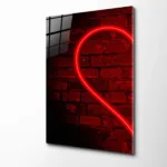 Neon Kalp Tasarımlı Kırmızı Tuğla Desenli Cam Tablo